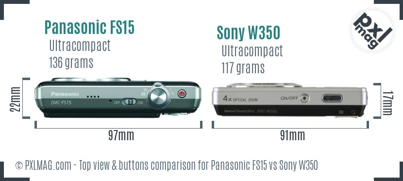 Panasonic FS15 vs Sony W350 top view buttons comparison