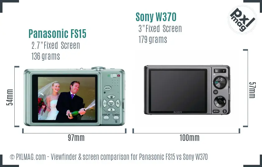 Panasonic FS15 vs Sony W370 Screen and Viewfinder comparison