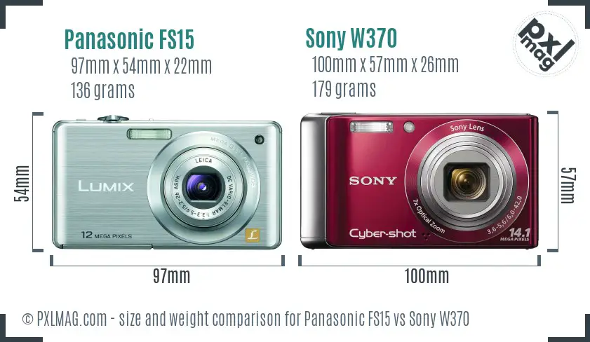 Panasonic FS15 vs Sony W370 size comparison