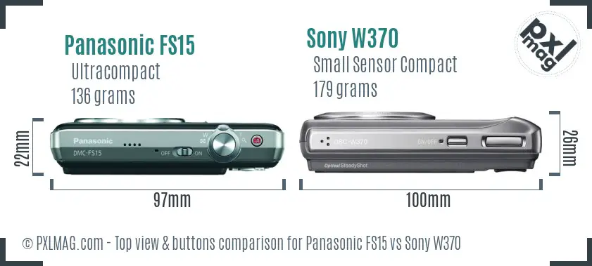 Panasonic FS15 vs Sony W370 top view buttons comparison