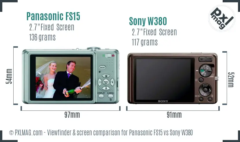 Panasonic FS15 vs Sony W380 Screen and Viewfinder comparison