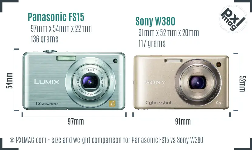 Panasonic FS15 vs Sony W380 size comparison