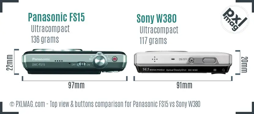 Panasonic FS15 vs Sony W380 top view buttons comparison