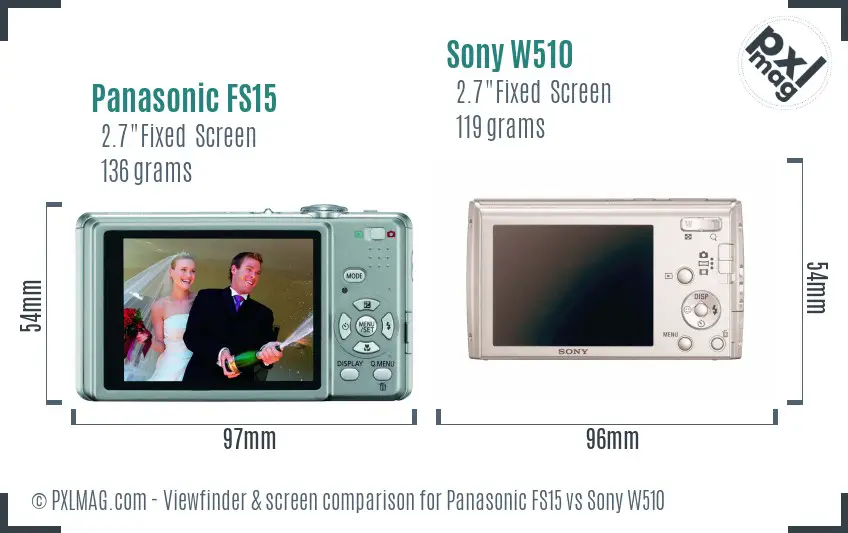 Panasonic FS15 vs Sony W510 Screen and Viewfinder comparison