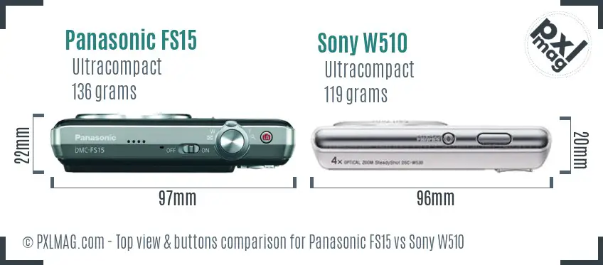 Panasonic FS15 vs Sony W510 top view buttons comparison