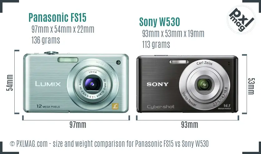 Panasonic FS15 vs Sony W530 size comparison