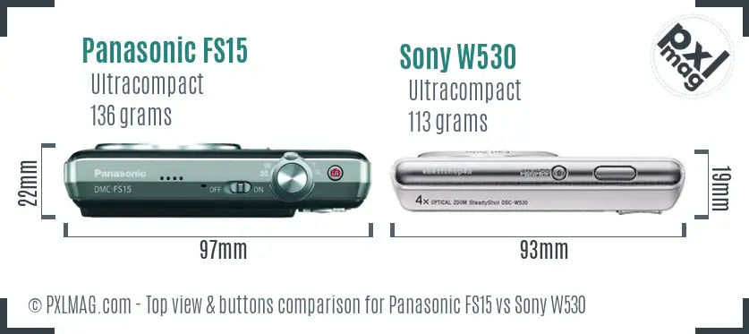 Panasonic FS15 vs Sony W530 top view buttons comparison