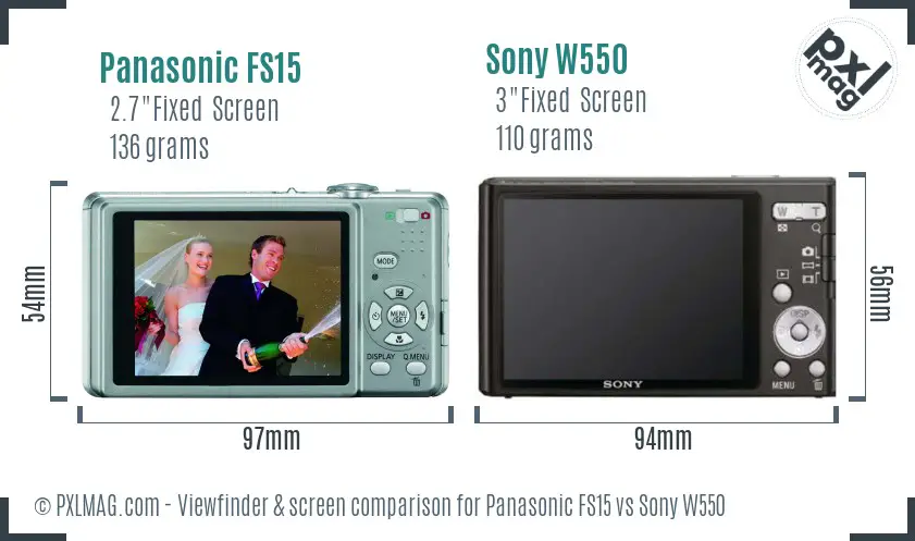 Panasonic FS15 vs Sony W550 Screen and Viewfinder comparison