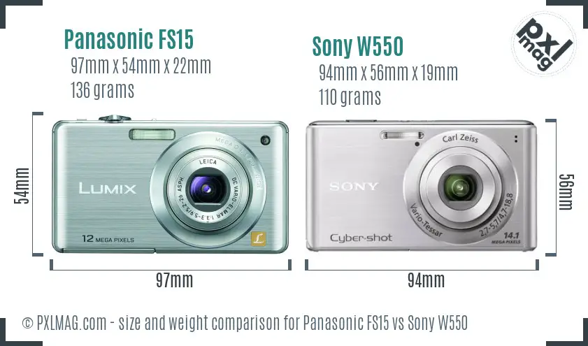 Panasonic FS15 vs Sony W550 size comparison