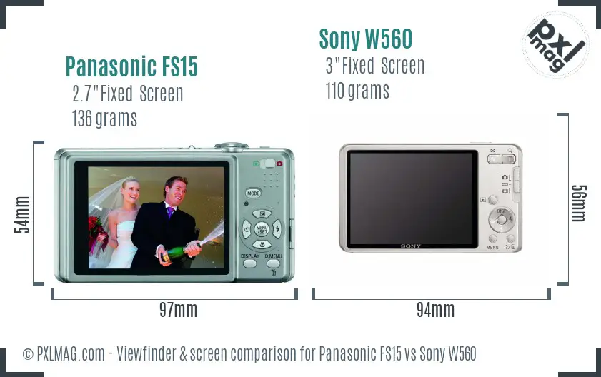 Panasonic FS15 vs Sony W560 Screen and Viewfinder comparison
