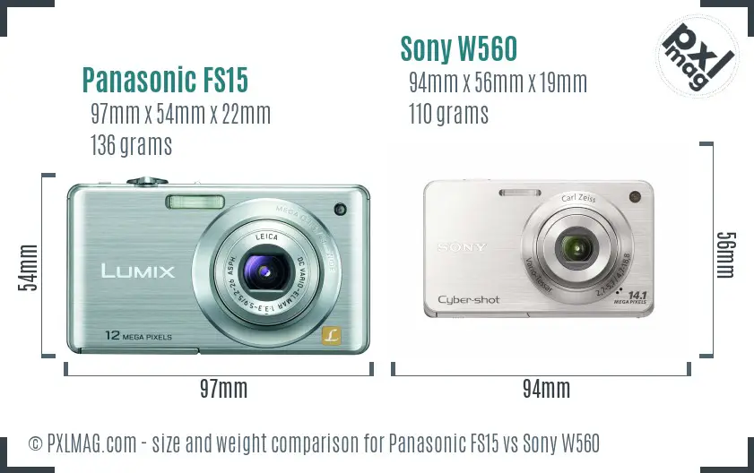 Panasonic FS15 vs Sony W560 size comparison