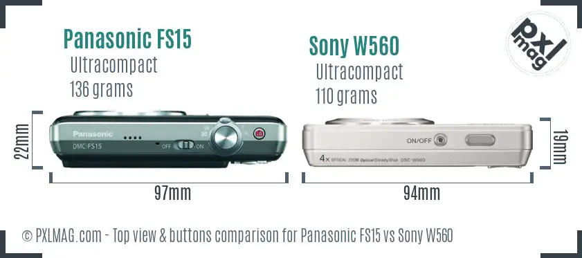 Panasonic FS15 vs Sony W560 top view buttons comparison