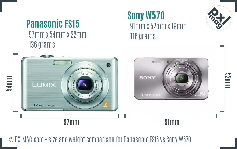 Panasonic FS15 vs Sony W570 size comparison