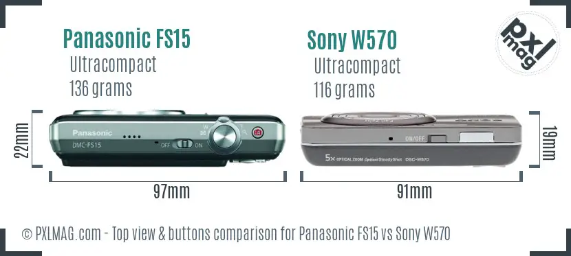 Panasonic FS15 vs Sony W570 top view buttons comparison