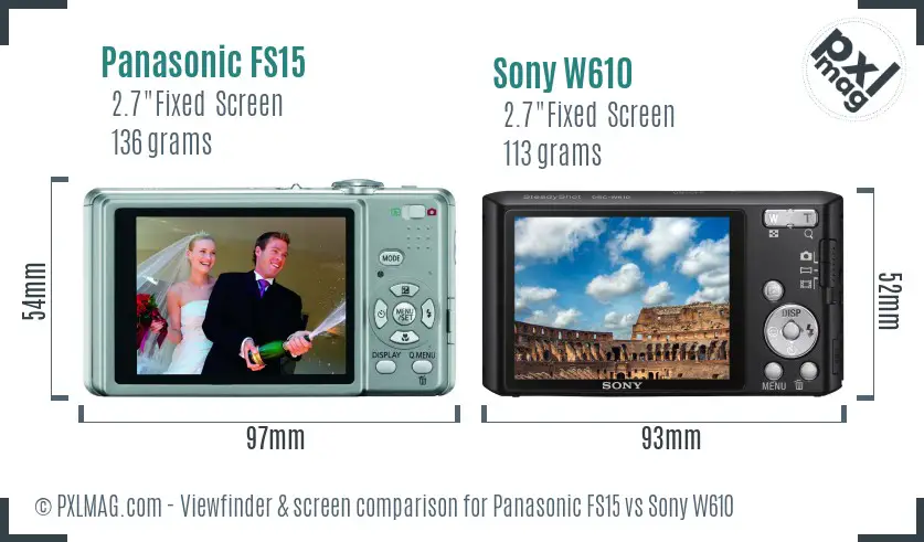Panasonic FS15 vs Sony W610 Screen and Viewfinder comparison