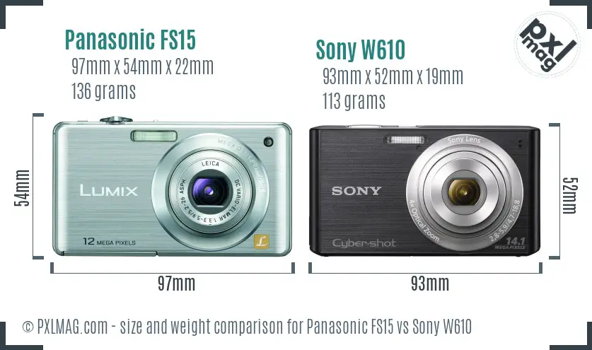 Panasonic FS15 vs Sony W610 size comparison