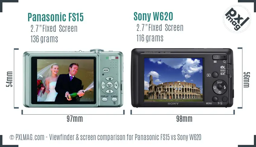 Panasonic FS15 vs Sony W620 Screen and Viewfinder comparison