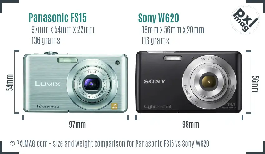 Panasonic FS15 vs Sony W620 size comparison