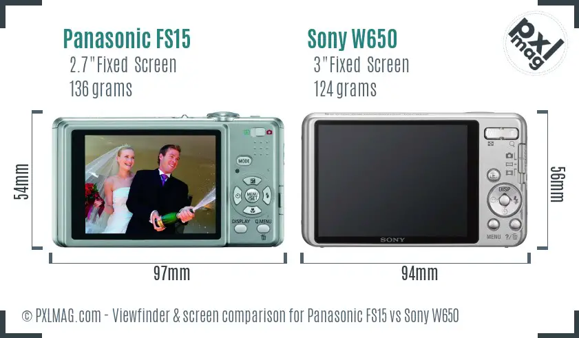Panasonic FS15 vs Sony W650 Screen and Viewfinder comparison