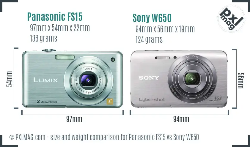 Panasonic FS15 vs Sony W650 size comparison