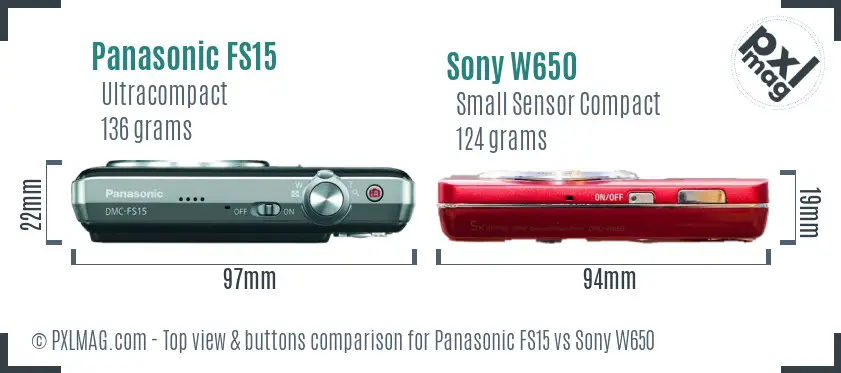 Panasonic FS15 vs Sony W650 top view buttons comparison