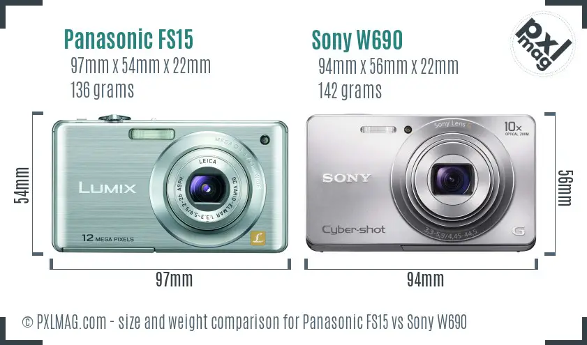 Panasonic FS15 vs Sony W690 size comparison