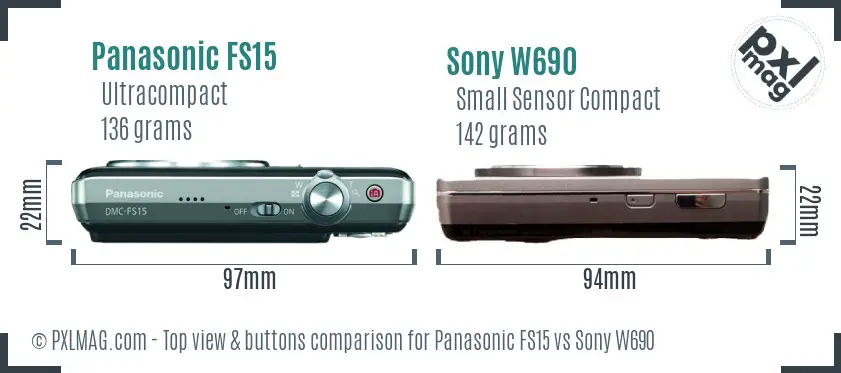 Panasonic FS15 vs Sony W690 top view buttons comparison