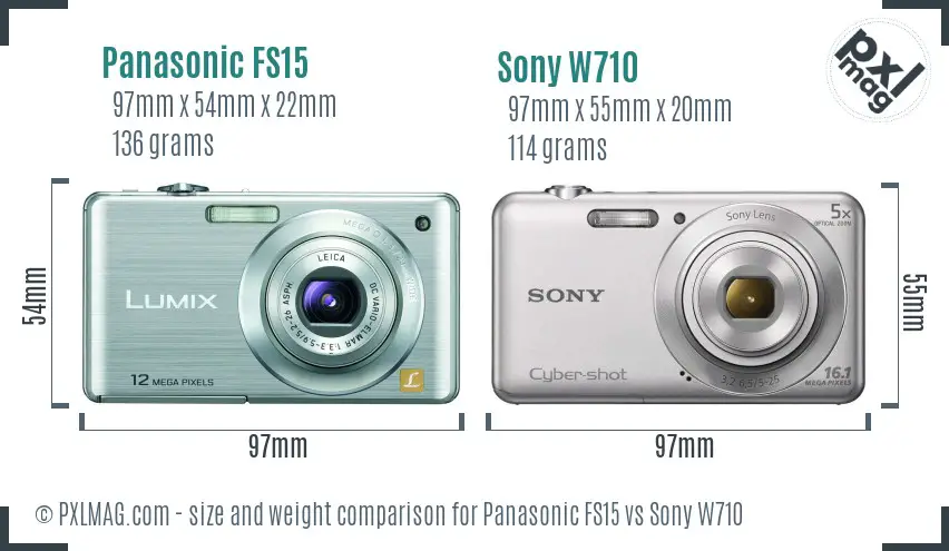 Panasonic FS15 vs Sony W710 size comparison