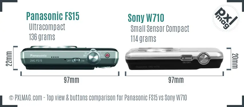Panasonic FS15 vs Sony W710 top view buttons comparison