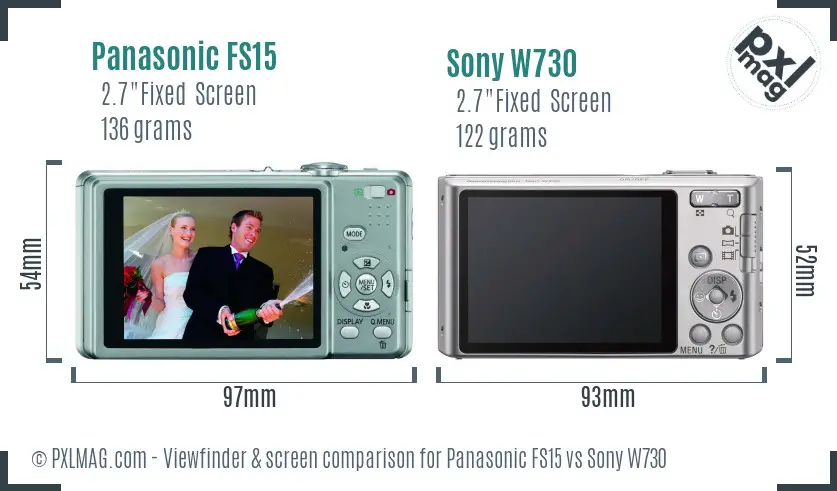 Panasonic FS15 vs Sony W730 Screen and Viewfinder comparison