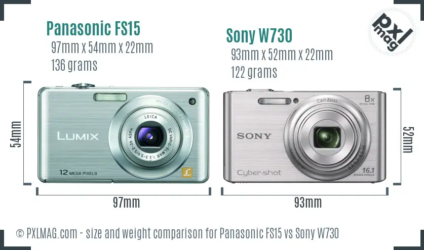 Panasonic FS15 vs Sony W730 size comparison