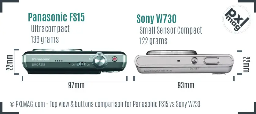 Panasonic FS15 vs Sony W730 top view buttons comparison
