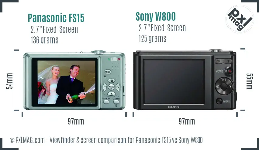 Panasonic FS15 vs Sony W800 Screen and Viewfinder comparison