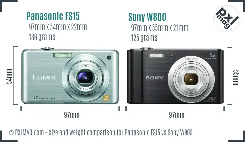 Panasonic FS15 vs Sony W800 size comparison