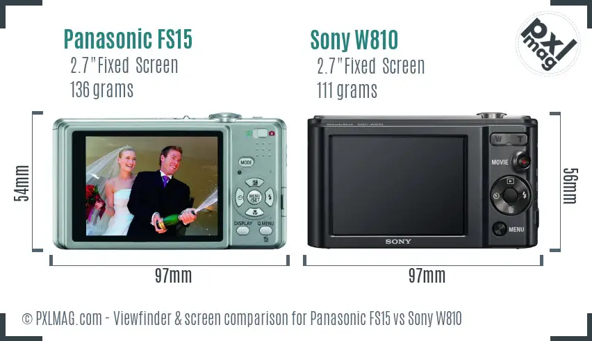 Panasonic FS15 vs Sony W810 Screen and Viewfinder comparison