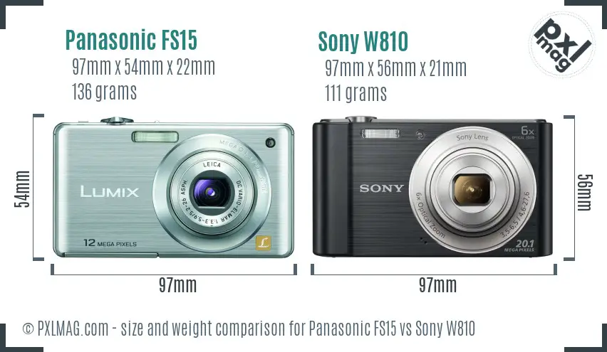 Panasonic FS15 vs Sony W810 size comparison
