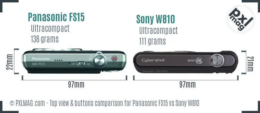 Panasonic FS15 vs Sony W810 top view buttons comparison
