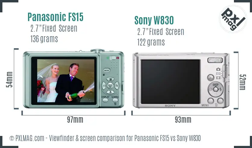 Panasonic FS15 vs Sony W830 Screen and Viewfinder comparison