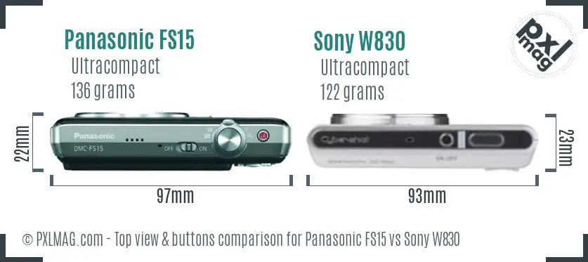 Panasonic FS15 vs Sony W830 top view buttons comparison