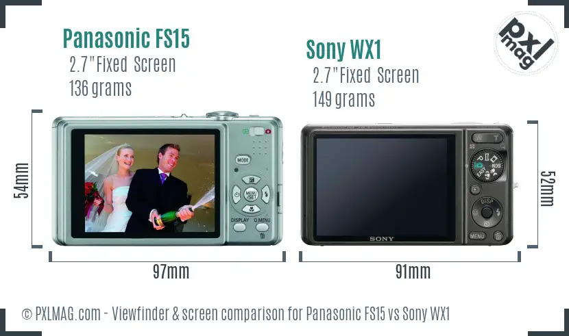 Panasonic FS15 vs Sony WX1 Screen and Viewfinder comparison