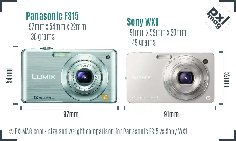 Panasonic FS15 vs Sony WX1 size comparison