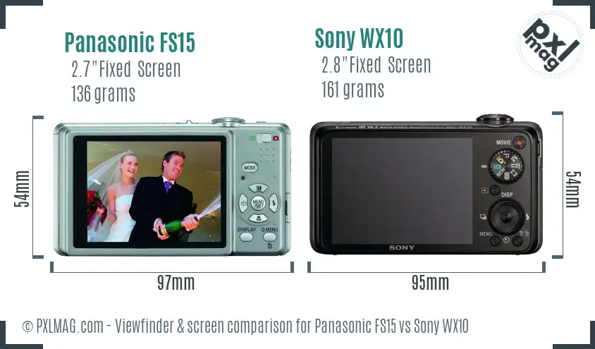 Panasonic FS15 vs Sony WX10 Screen and Viewfinder comparison