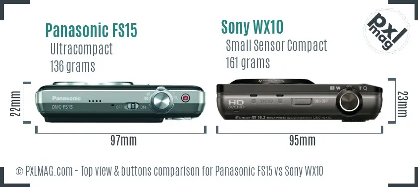 Panasonic FS15 vs Sony WX10 top view buttons comparison