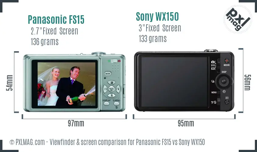 Panasonic FS15 vs Sony WX150 Screen and Viewfinder comparison