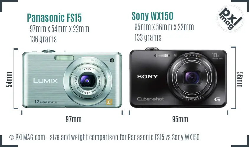 Panasonic FS15 vs Sony WX150 size comparison