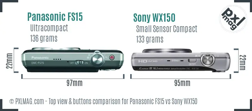 Panasonic FS15 vs Sony WX150 top view buttons comparison