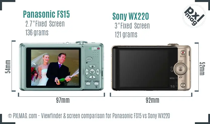 Panasonic FS15 vs Sony WX220 Screen and Viewfinder comparison