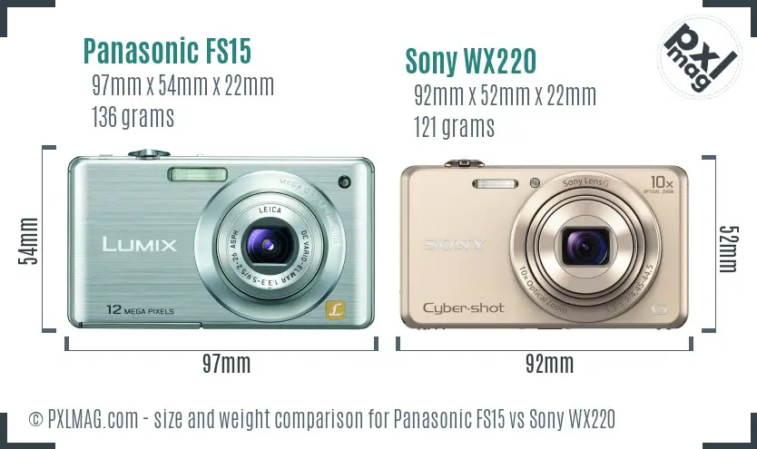 Panasonic FS15 vs Sony WX220 size comparison
