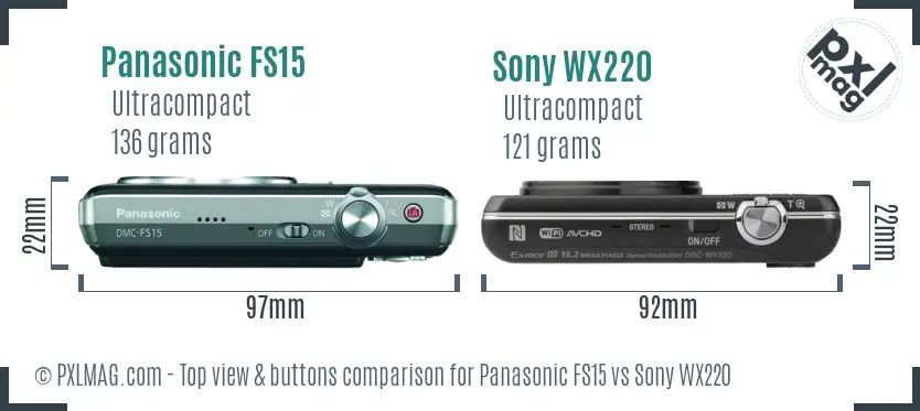Panasonic FS15 vs Sony WX220 top view buttons comparison