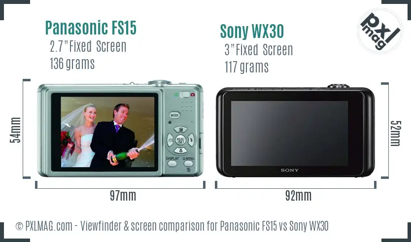 Panasonic FS15 vs Sony WX30 Screen and Viewfinder comparison